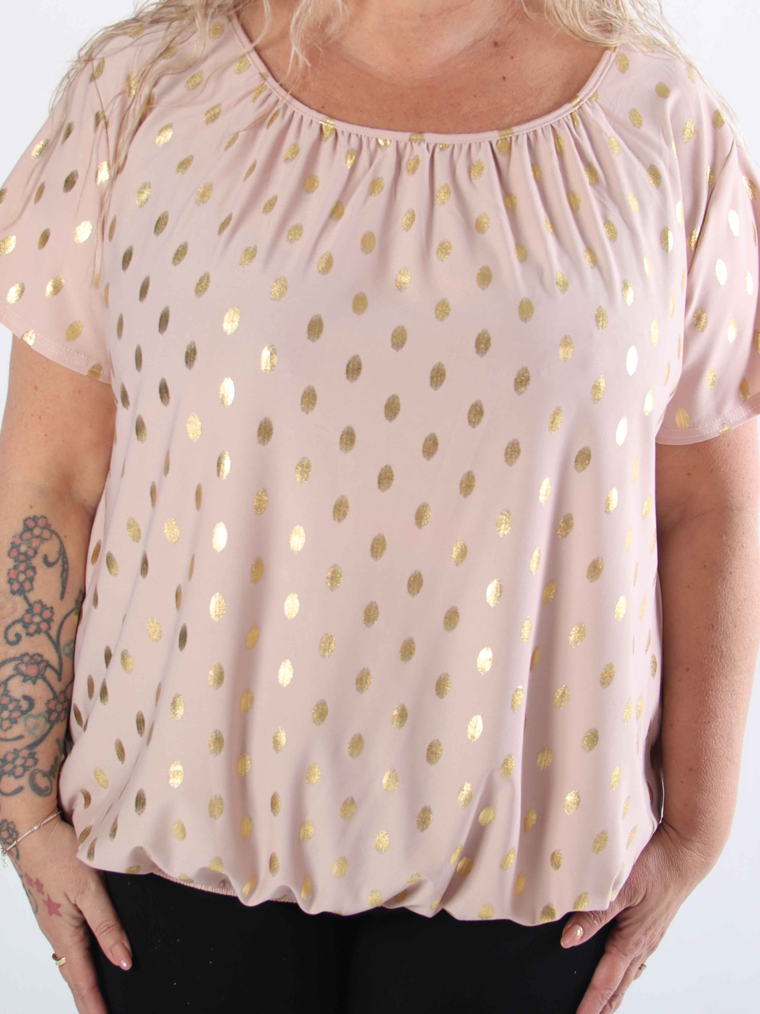 Miracle Dot T-shirt - Elastisk plus size bluse med guld dutter på